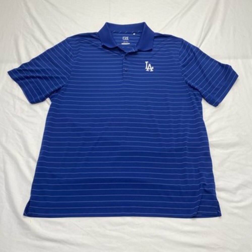 Men's Cutter & Buck Los Angeles Dodgers Blue Fine Line Stripe Polo Shirt XL